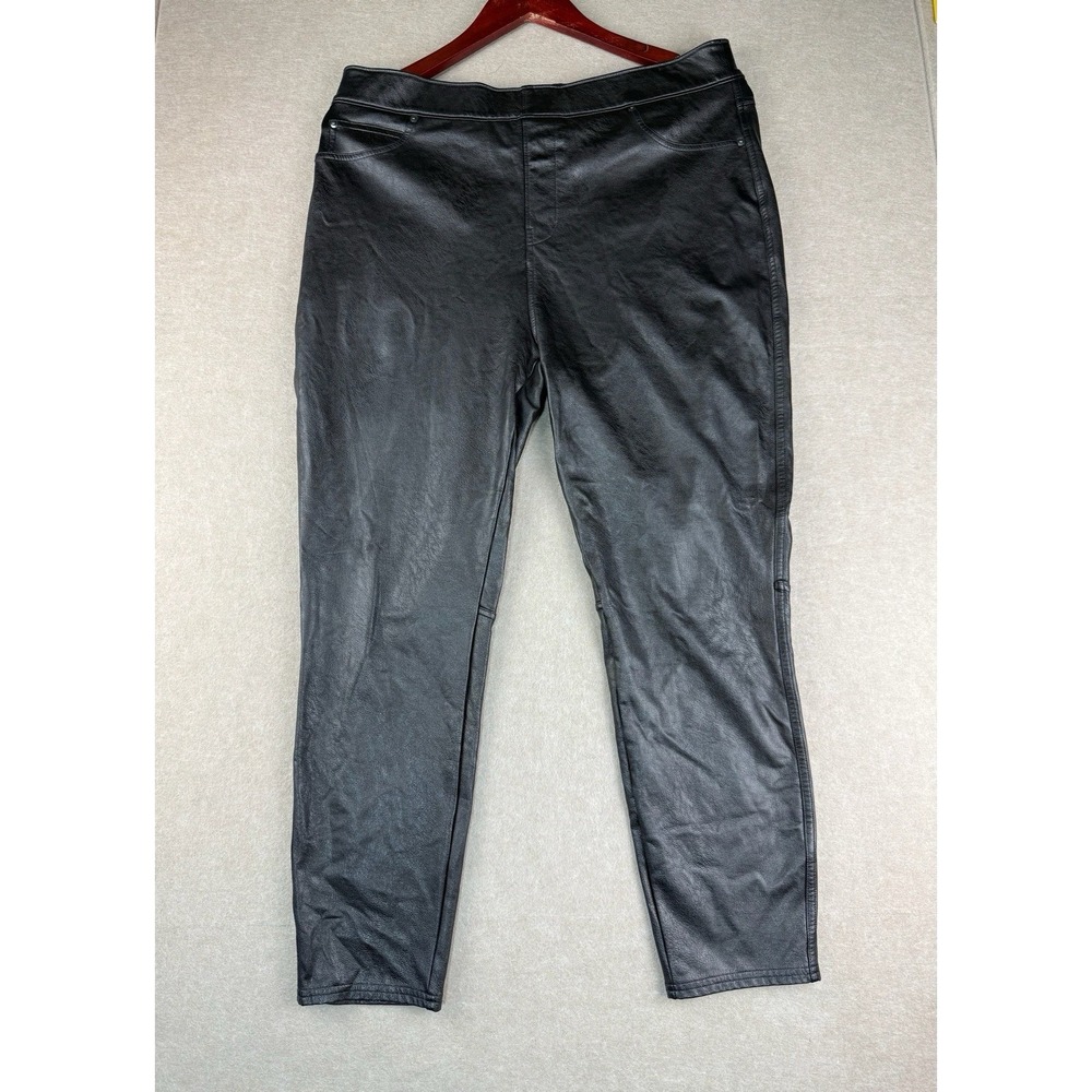 Spanx Leggings Womens Size XL Black Faux Leather Petite High Rise Slim‎ Fit
